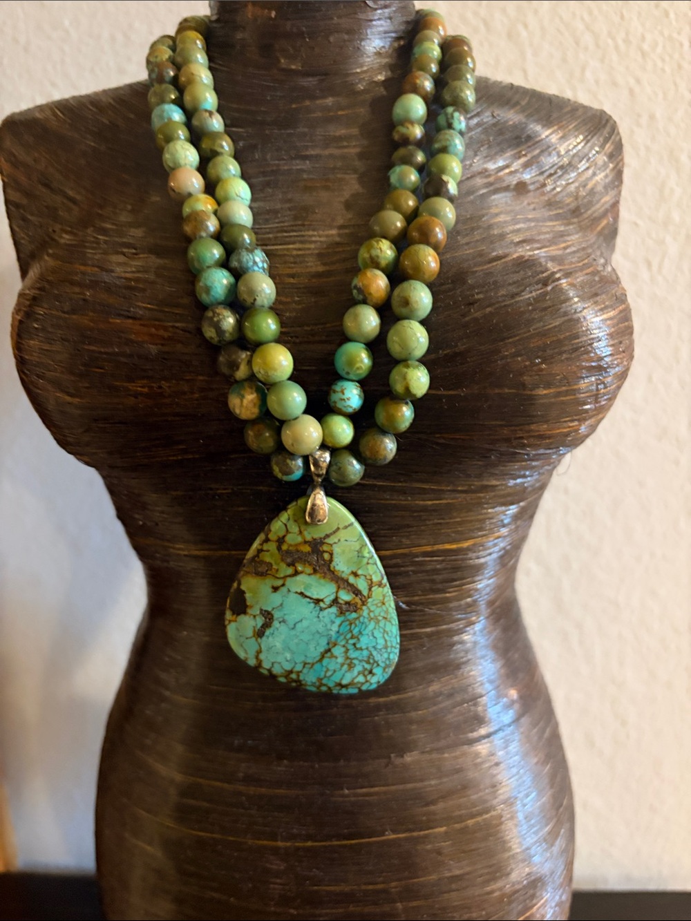 Turquoise Beaded & green jasper Pendant Necklace
